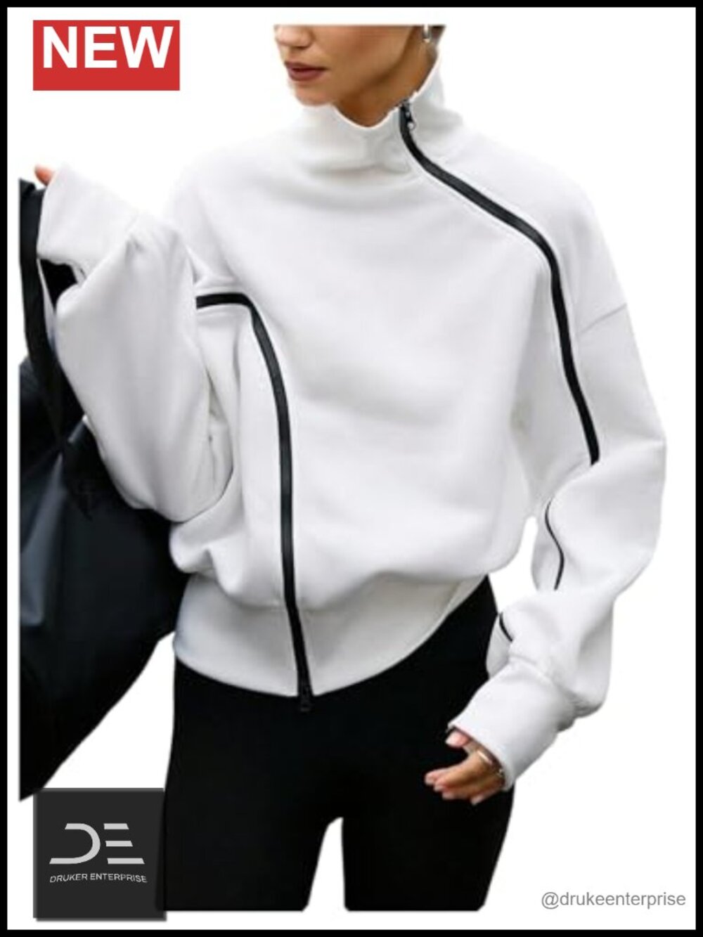 Womens Zip Up Sweatshirt Asymmetrical High Neck Pullover Loose Fit